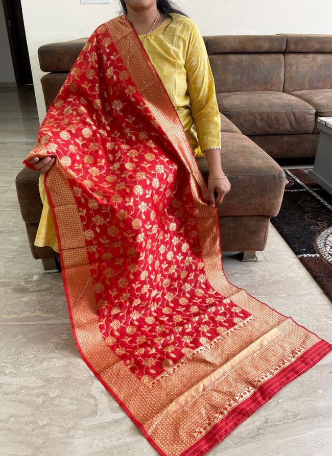 Banarasi Silk Red Festival Wear Zari Work Dupatta